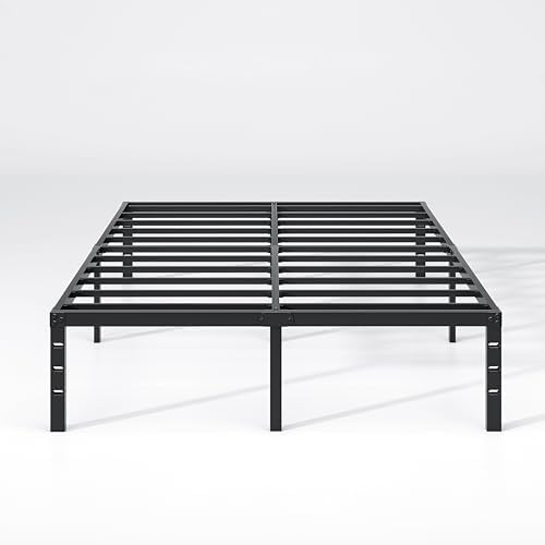 King Size Metal Bed Frame with Storage | Heavy Duty Mattress Foundation for Easy Assembly | 18 Inch Height | No Box Spri