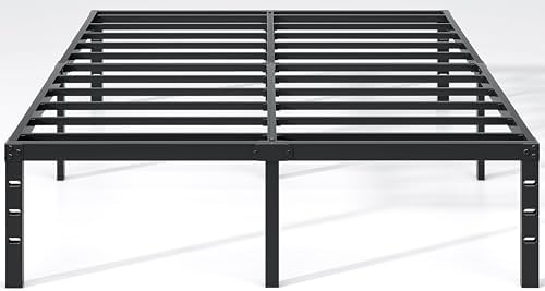 King Size Metal Bed Frame with Storage | Heavy Duty Mattress Foundation for Easy Assembly | 18 Inch Height | No Box Spri