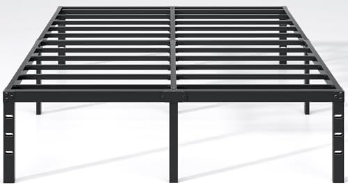 King Size Metal Bed Frame with Storage | Heavy Duty Mattress Foundation for Easy Assembly | 18 Inch Height | No Box Spri