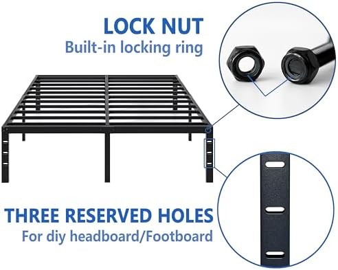 King Size Metal Bed Frame with Storage | Heavy Duty Mattress Foundation for Easy Assembly | 18 Inch Height | No Box Spri