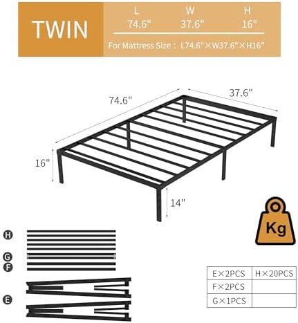 King Size Metal Bed Frame with Storage | Heavy Duty Mattress Foundation for Easy Assembly | 18 Inch Height | No Box Spri