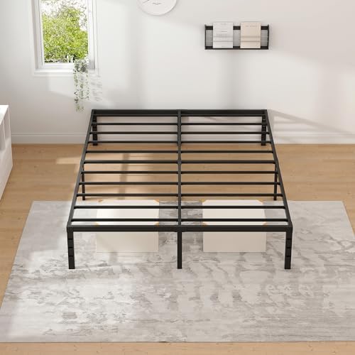 King Size Metal Bed Frame with Storage | Heavy Duty Mattress Foundation for Easy Assembly | 18 Inch Height | No Box Spri