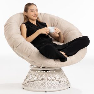 Bme 40" Ergonomic Wicker Papasan Chair - Soft Thick Cushion, 360° Swivel, Comfy Reading Chair for Living Room & Bedroom