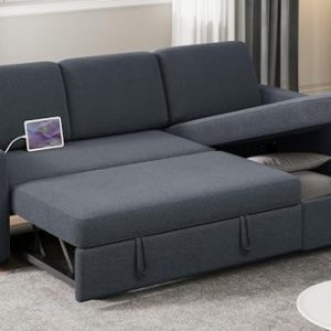Yaheetech L-Shaped Sofa Bed | Reversible Couch with USB & Storage | Perfect for Small Living Rooms | Dark Gray