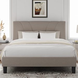 Novilla King Size Bed Frame - Adjustable Headboard - Upholstered Linen Fabric - No Box Spring Needed - Noise-Free Design
