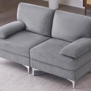 PaPaJet Modular Sectional Sofa, Convertible Loveseat for Living Room, Cream Gray Chenille Couch with Comfort Features