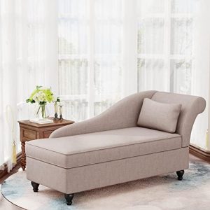 Yongqiang Indoor Storage Chaise Lounge Chair for Living Room & Bedroom, Upholstered Fabric Recliner Sofa with Wood Legs