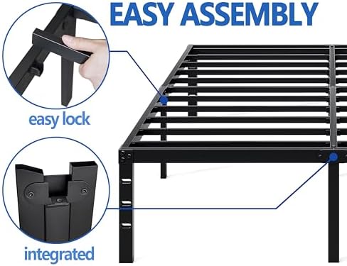 King Size Metal Bed Frame with Storage | Heavy Duty Mattress Foundation for Easy Assembly | 18 Inch Height | No Box Spri