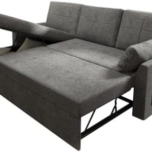 PaPaJet Sleeper Sofa Bed with Storage Chaise – L Shape Pull Out Sofa for Living Room – Oversized Grey Sofa with Comfort