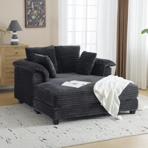 VINGLI Oversized Lounge Chair | Comfy Corduroy Recliner for Living Room | Ultimate Sleeper Sofa with Throw Pillows | 56"