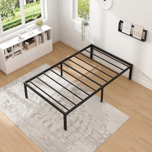 King Size Metal Bed Frame with Storage | Heavy Duty Mattress Foundation for Easy Assembly | 18 Inch Height | No Box Spri