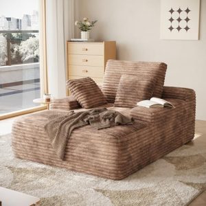 DEKUHl 67" Oversized Chaise Lounge Chair - Comfy Corduroy Sleeper Sofa Bed for Living Room, Apartment, Small Space - Dee