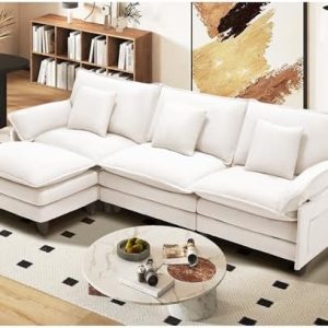 Comfy Cloud Modular Sectional Sofa with Movable Ottoman, 106" L Shaped Modern Couch for Living Room and Bedroom, Deep Se