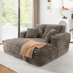 Oversized Chaise Lounge Chair - Plush Faux Fur Indoor Sleeper Sofa with Pillows - Fluffy Comfy Cloud Couch for Living Ro