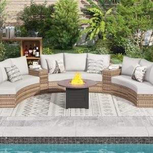 PaPaJet Patio Furniture Set - 11-Piece Half-Moon Outdoor Wicker Sectional Sofa with Storage Table - All-Weather Conversa