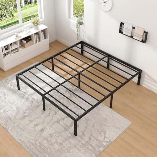 King Size Metal Bed Frame with Storage | Heavy Duty Mattress Foundation for Easy Assembly | 18 Inch Height | No Box Spri