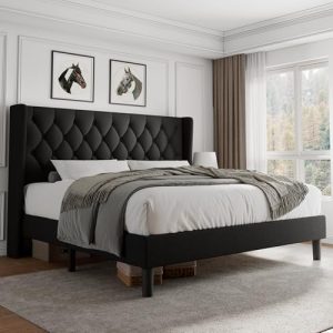 iPormis King Size Platform Bed Frame - Upholstered with Button Tufted Headboard, Noise Free, Easy Assembly, 8" Underbed