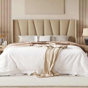 Allewie King Size Platform Bed Frame - Boho Upholstered with Geometric Wingback Headboard - No Box Spring Needed, Easy A