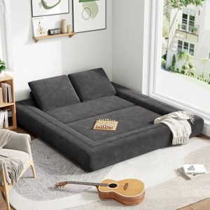 LIKIMIO Convertible Sleeper Sofa Bed | Foldable Mattress | Corduroy Upholstery | Dark Grey | 3-in-1 Lounge Loveseat for