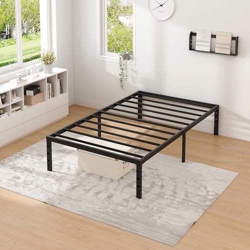 King Size Metal Bed Frame with Storage | Heavy Duty Mattress Foundation for Easy Assembly | 18 Inch Height | No Box Spri