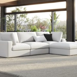 PaPaJet Cloud Sectional Sofa - 114-Inch Oversized L-Shaped 4-Seater Modular Couch with Chaise & Ottoman - Down-Filled Wh