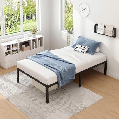 King Size Metal Bed Frame with Storage | Heavy Duty Mattress Foundation for Easy Assembly | 18 Inch Height | No Box Spri